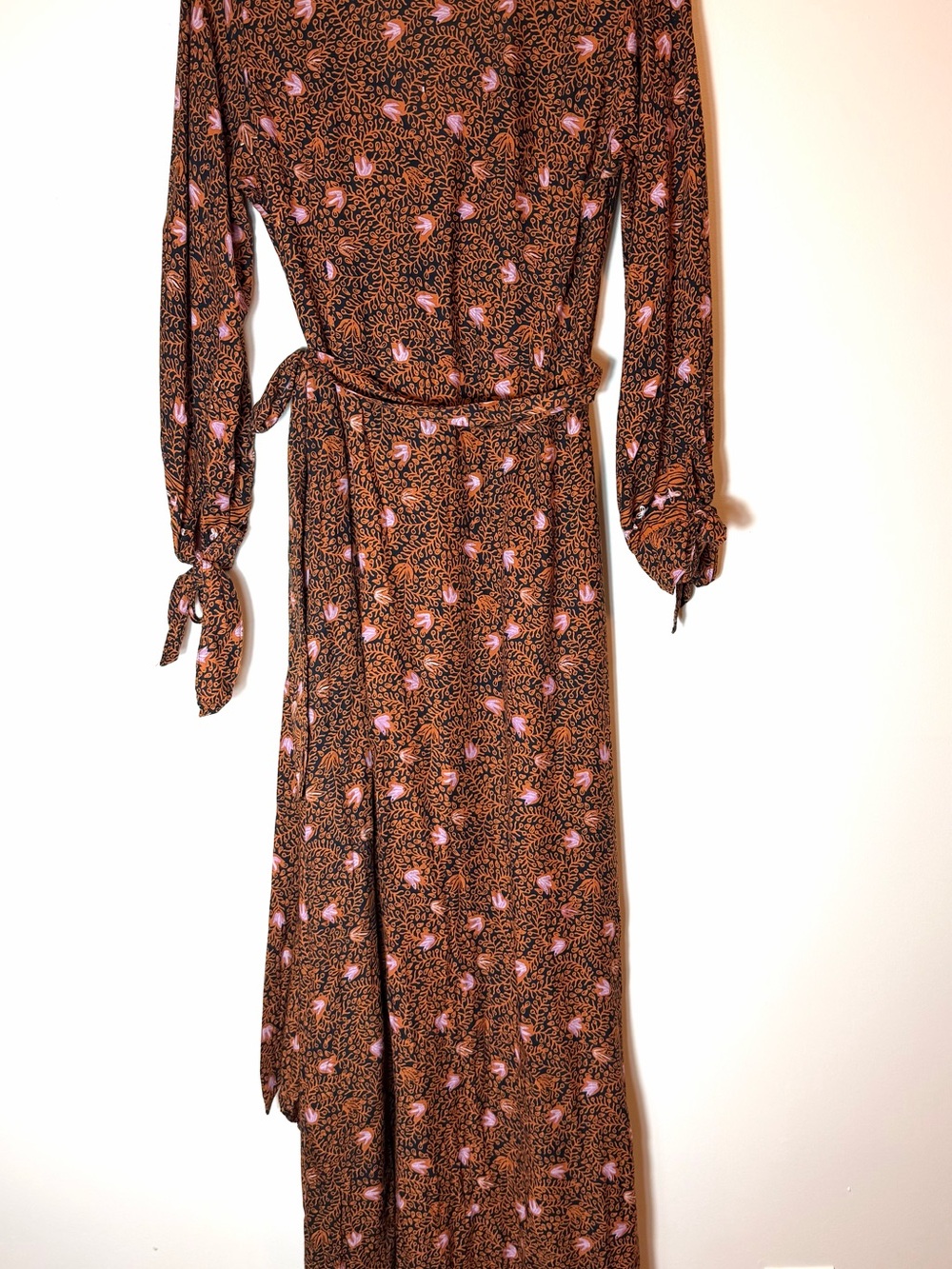 Natalie Martin Kate Handmade Rayon Floral Wrap Maxi Dress Boho Brown Pink Small - Picture 8 of 14